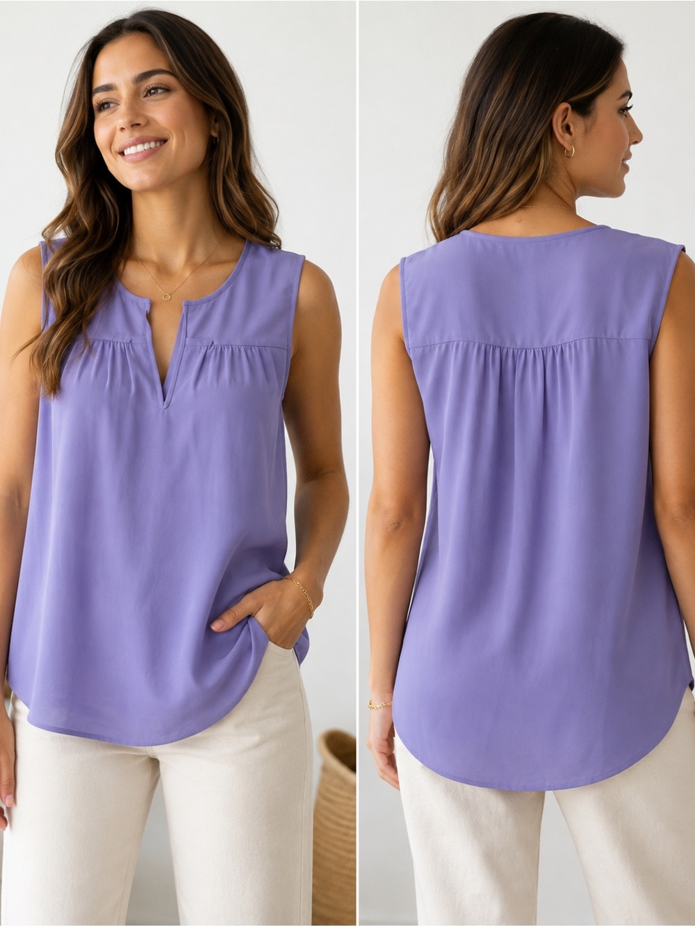 Diane Von Furstenberg Sleeveless Split V-Neck Camisole in Lavender size L